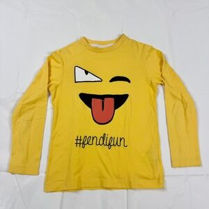Fendi Kids Yellow Long Sleeve Graphic T-Shirt #fendifun Monster Face Size 8A